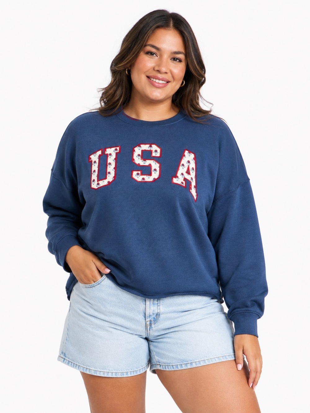 Universal Thread Women Americana Pullover Sweatshirt Navy Blue Letters Size XL